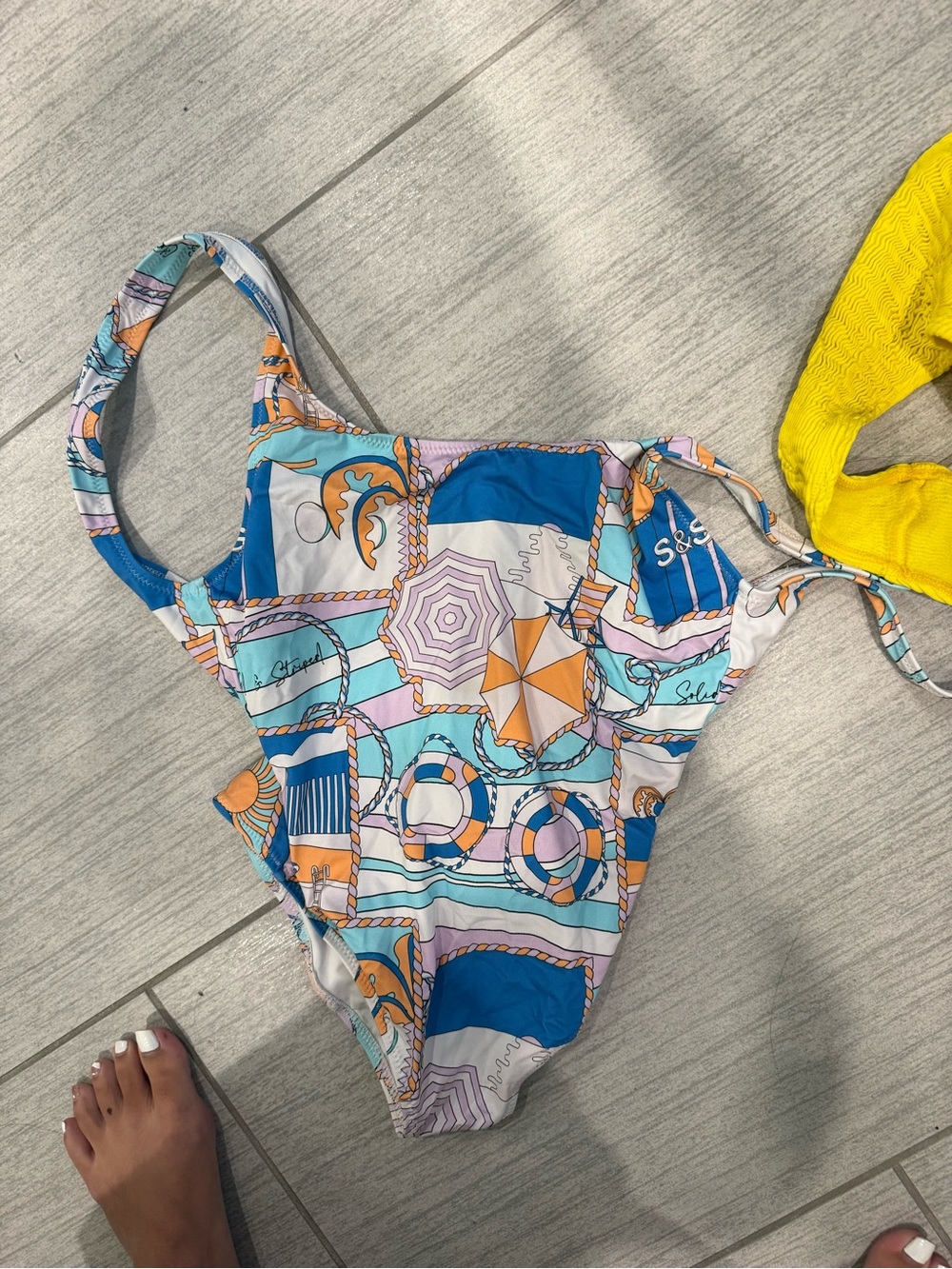 SOLID & STRIPED One-Piece Swimsuit — Blue, Orange & Pink Nautical Print